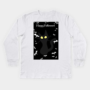 "Happy Halloween" Spooky Tiny Halloween Kitten Kids Long Sleeve T-Shirt